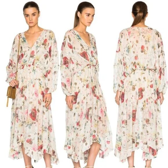 Rare Zimmermann Mischief Ladder Floral Silk Midi Handkerchief Floral Dress AS IS - Picture 1 of 13
